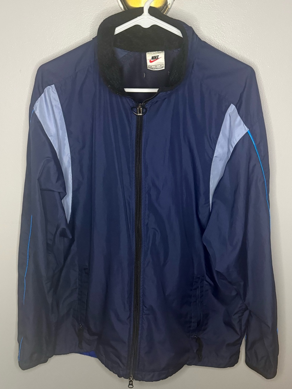 Vintage Nike Men’s Blue Colorblock Full-Zip Windbreaker Jacket Nylon Woven